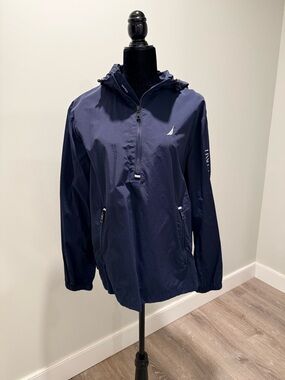 Nautica Men's Dark Blue Hooded Windbreaker Pullover